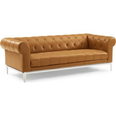 Idyll Tan Tufted Button Upholstered Leather Chesterfield Sofa