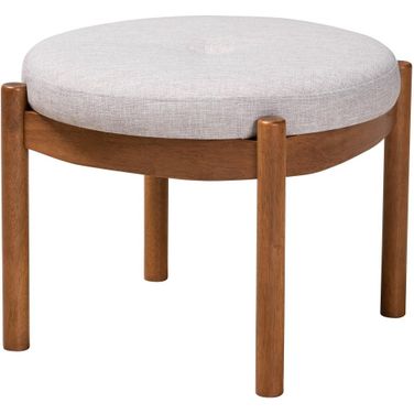 Iliana Wood Ottoman Footstool In Beige and Walnut Brown