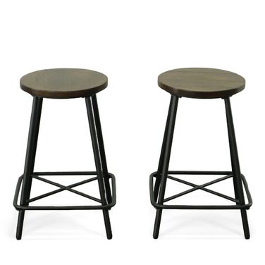 Illona 24 Inch Counter Stool - Set of 2 In Elm Seat and Black Base
