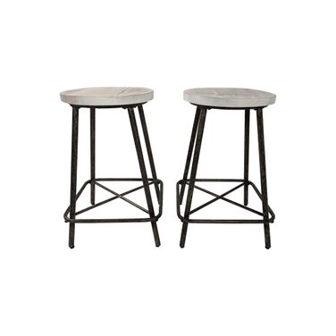 Illona 24 Inch Counter Stool - Set of 2 In Natural Driftwood Seat and Aged Iron Base