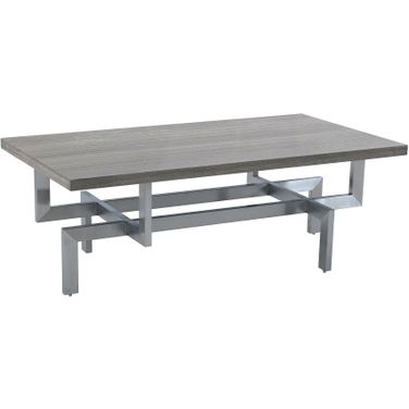 Illusion Gray Wood Coffee Table with Brushed Stainless Steel Base