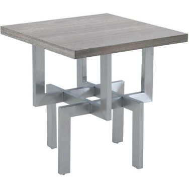 Illusion Gray Wood End Table With Brushed Stainless Steel Base