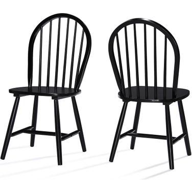 Illusiveness Wooden Dining Chair with Spindle Back Set of 2 In Black