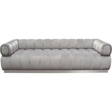 Image Low Profile Sofa in Platinum Grey Velvet with Brushed Silver Base