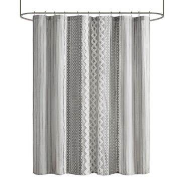 Imani Cotton Printed Shower Curtain with Chenille In Gray