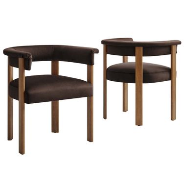 Imogen Performance Velvet Barrel Dining Chair Set of 2 In Chocolate and Brown