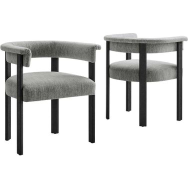 Imogen Woven Heathered Fabric Upholstered Barrel Dining Chair Set of 2 In Gray and Black
