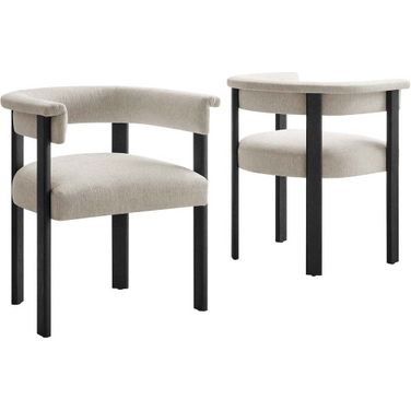 Imogen Woven Heathered Fabric Upholstered Barrel Dining Chair Set of 2 In Ivory and Black