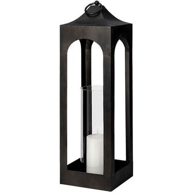 Ina Metal Short Candle Holder Lantern In Charcoal by Mercana