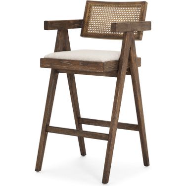 Indie Wood with Cane Bar Stool In Medium Brown