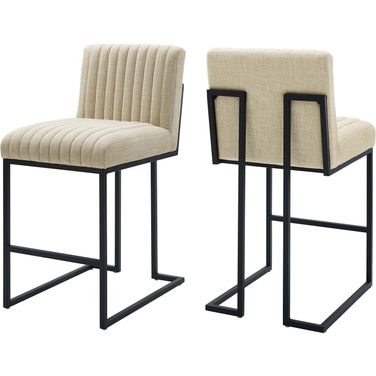 Indulge Channel Tufted Fabric Counter Stools - Set of 2 In Beige