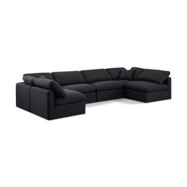 Indulge Linen Textured Fabric 6 Piece Modular Sectional In Black