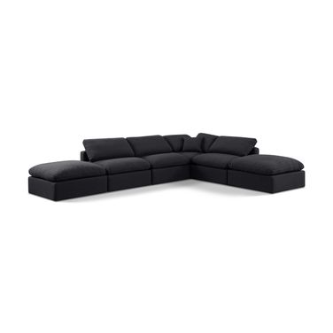 Indulge Linen Textured Fabric 6 Piece Modular Sectional In Black