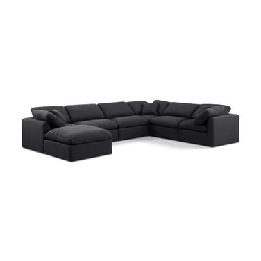 Indulge Linen Textured Fabric 7 Piece Modular Sectional In Black