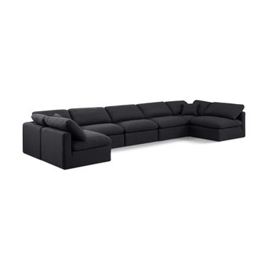 Indulge Linen Textured Fabric 7 Piece Modular Sectional In Black