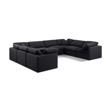 Indulge Linen Textured Fabric 8 Piece Modular Sectional In Black