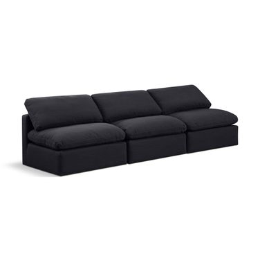 Indulge Linen Textured Fabric 3 Piece Modular Sofa In Black