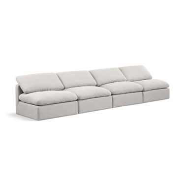 Indulge Linen Textured Fabric 4 Piece Modular Sofa In Cream