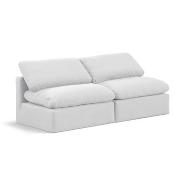Indulge Linen Textured Fabric 2 Piece Modular Sofa In White