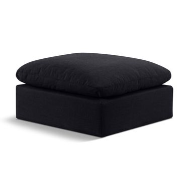 Indulge Linen Textured Fabric Ottoman In Black