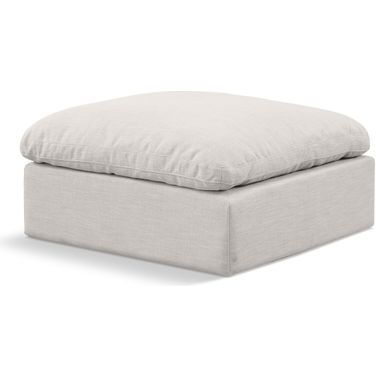 Indulge Linen Textured Fabric Ottoman In Cream