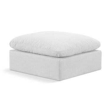 Indulge Linen Textured Fabric Ottoman In White