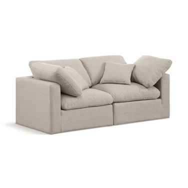 Indulge Textured Fabric 2 Piece Modular Sofa In Beige Linen