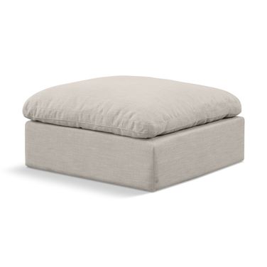 Indulge Textured Fabric Ottoman In Beige Linen