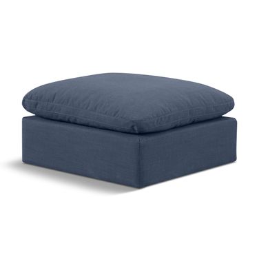 Indulge Textured Fabric Ottoman In Navy Linen
