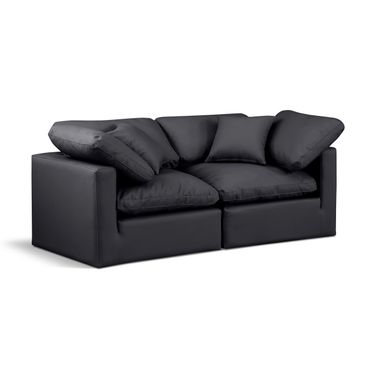 Indulge Vegan Leather 2 Piece Modular Sofa In Black