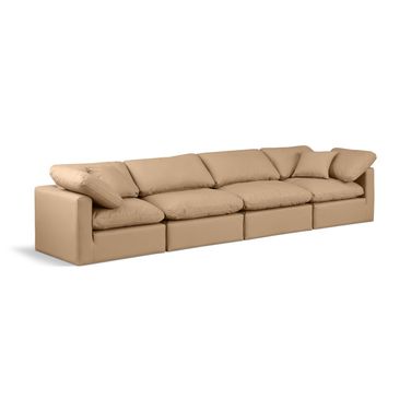 Indulge Vegan Leather 4 Piece Modular Sofa In Tan