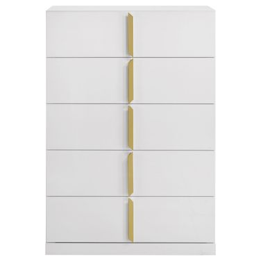 Ines 5-Drawer Bedroom Chest of Drawers In White High Gloss