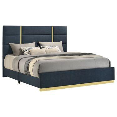 Ines 52-Inch Fabric Upholstered Eastern King Panel Bed In Navy