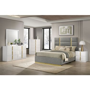 Ines 52-Inch Fabric Upholstered Panel Bedroom Set In Grey