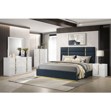 Ines 52-Inch Fabric Upholstered Panel Bedroom Set In Navy