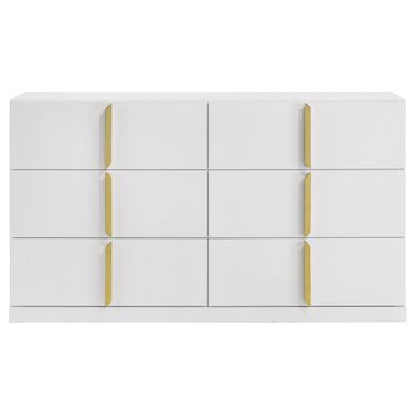 Ines 6-Drawer Bedroom Dresser Cabinet In White High Gloss