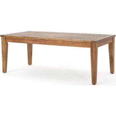 Ingenious 42 Inch Outdoor Rectangle Coffee Table with Slat Top and Acacia Wood Frame In Natural