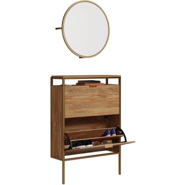 International Lux Wall-Mounted Shoe Cabinet With Mirror In Sindoori Mango