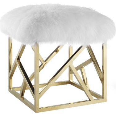Intersperse Gold and White Sheepskin Ottoman