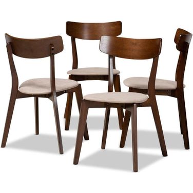 Iora Mid-Century Modern Transitional Light Beige Fabric Upholstered and Walnut Brown Finished Wood 4-Piece Dining Chair Set