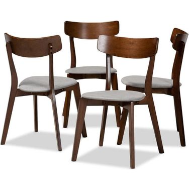 Iora Mid-Century Modern Transitional Light Grey Fabric Upholstered and Walnut Brown Finished Wood 4-Piece Dining Chair Set