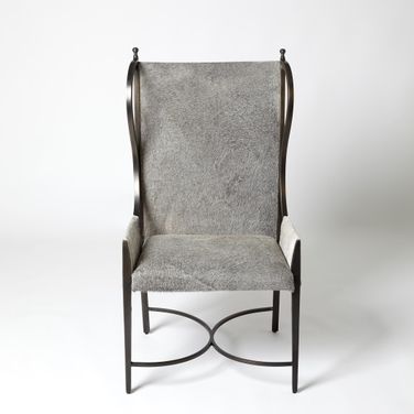Iron Wing Chair With Grey Hair On Hide