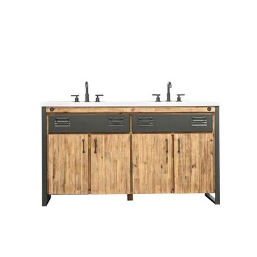 Irondale 61 Inch Solid Acacia Wood and Metal Vanity with Basin In Brown and Black