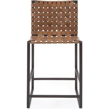 Irving Woven Leather Counter Stool In Buffalo Brown and Black