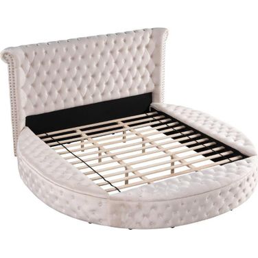 Isabella Tufted Velvet Round California King Bed In Beige