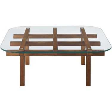 Isby 35 Inch Tempered Glass Coffee Table In Walnut