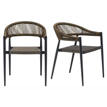Iselin Stackable Outdoor Armchair Set of 2 In Brown and Bronze