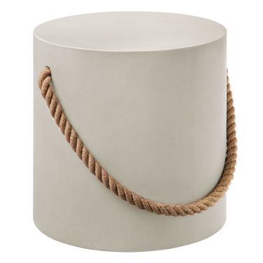 Isera Indoor - Outdoor Patio Rope Concrete Side Table Stool In Light Gray