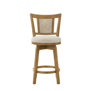 Isla 30 Inch Bar Height Rubberwood Swivel Barstool with Fabric Seat In Ivory and Amber Glow