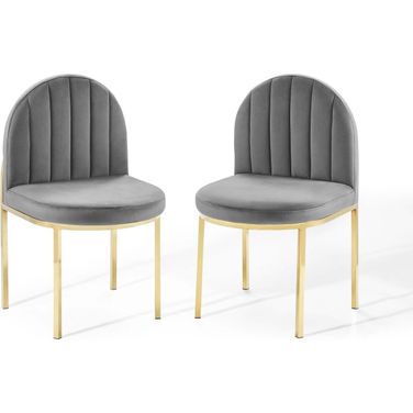 Isla Dining Side Chair Performance Velvet Set of 2 In Gold/Gray